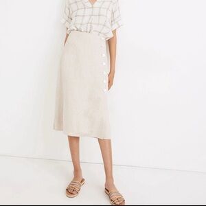 Madewell Linen-Blend Side-Button Midi Skirt Size 10